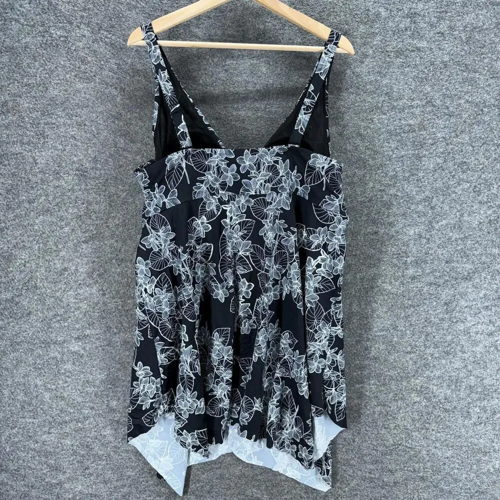 Unbranded Swimdress Women M Medium Black Floral Push Up V-Neck Sleeveless Swim